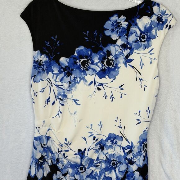 RALPH LAUREN Floral Matte Jersey Sheath Dress Ruched Side Sz 8 Travel Knit Lined - Picture 15 of 16